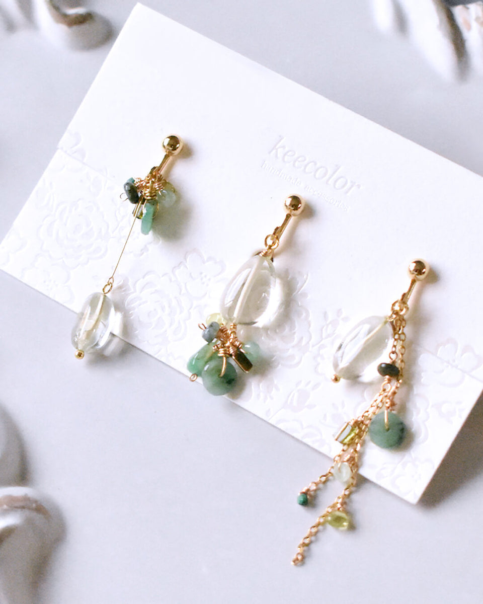 5月誕生石 エメラルド×グリーンアメジストGL イヤリング（ピアス変更可