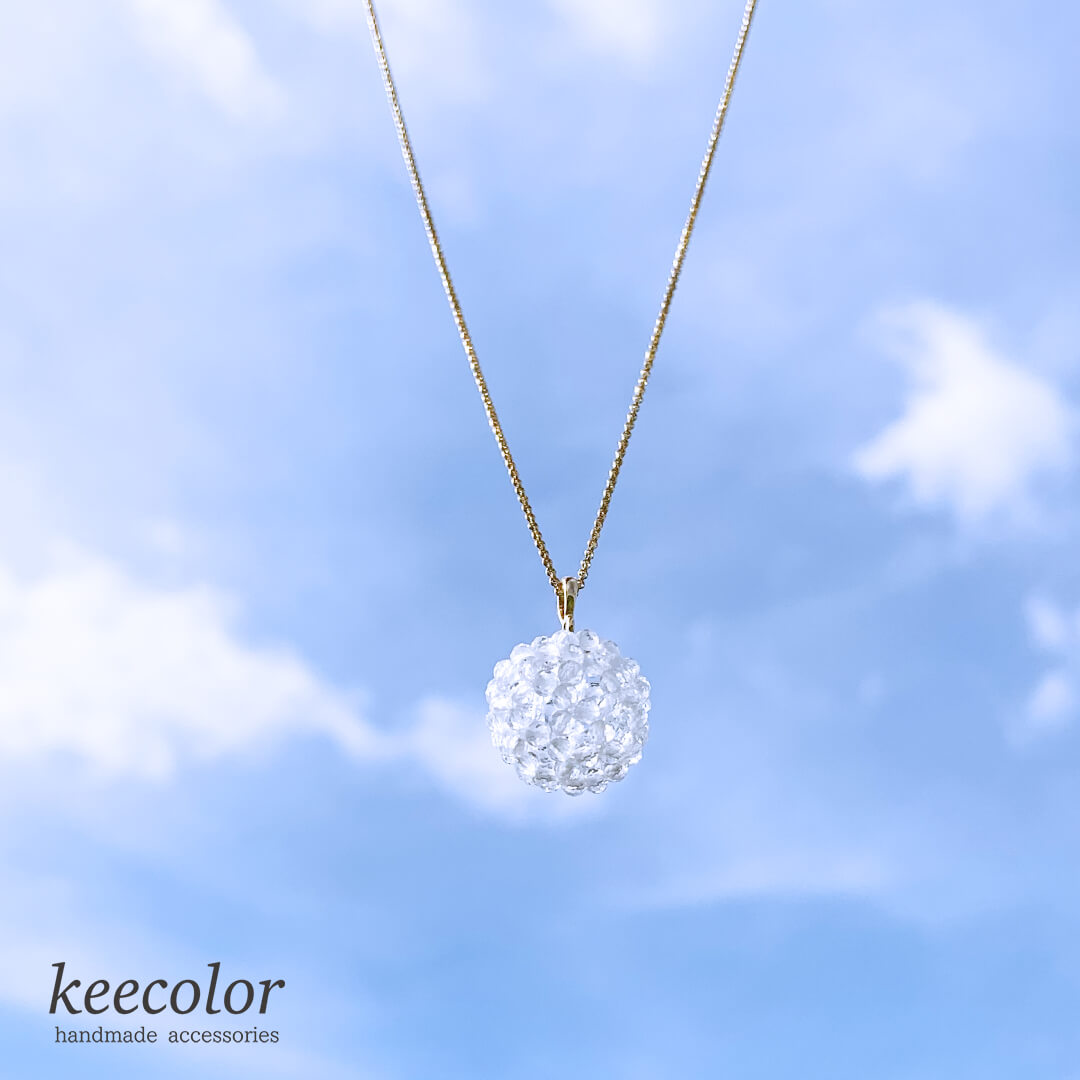 【受注生産】宇宙のエネルギーと繋がる フラーレンネックレス 2mm 水晶カット チェーン全長45cm（直径約14mm）