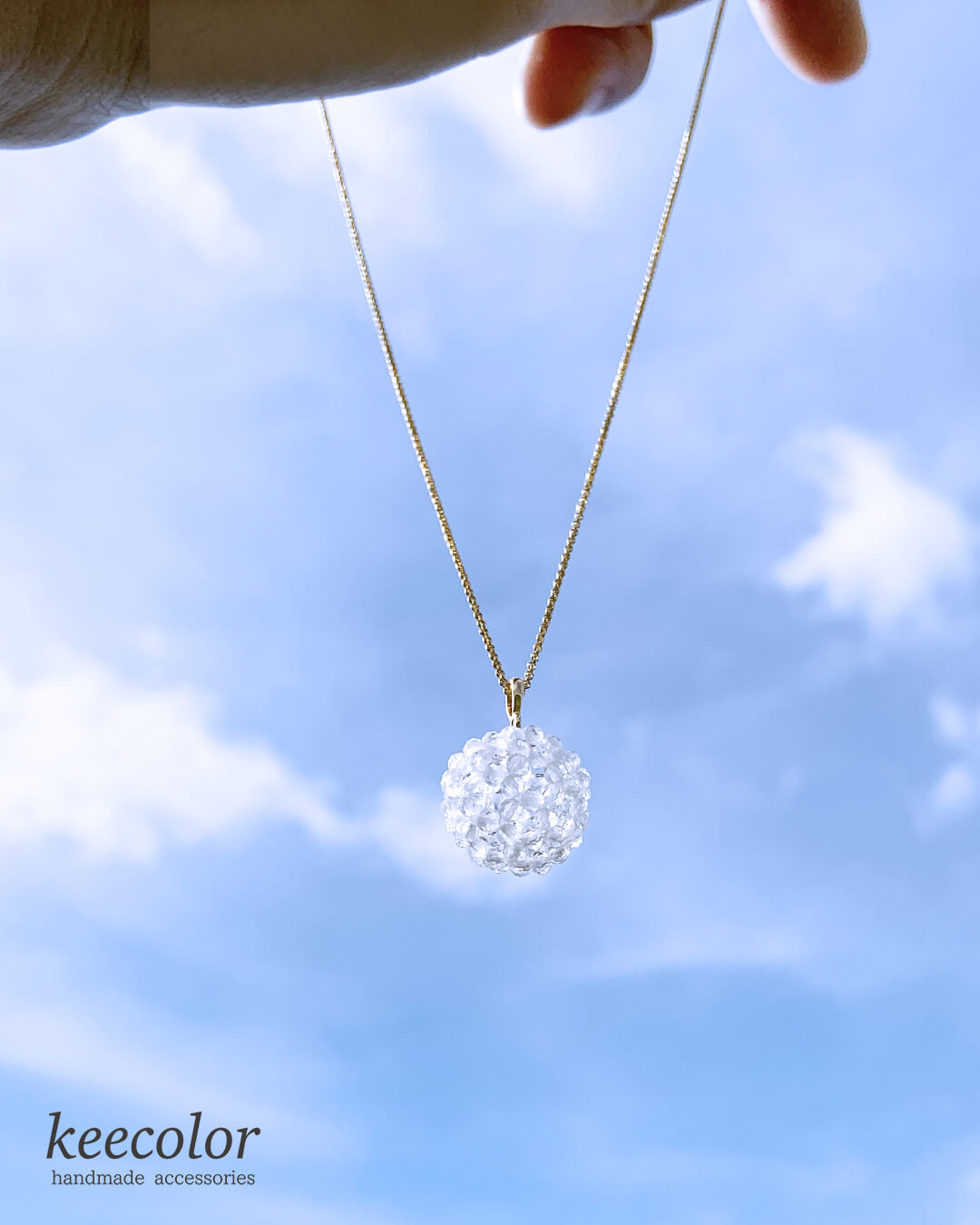 【受注生産】宇宙のエネルギーと繋がる フラーレンネックレス 2mm 水晶カット チェーン全長45cm（直径約14mm）