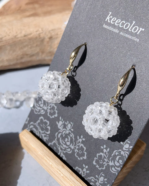 【受注生産】宇宙のエネルギーと繋がる フラーレンピアスフック 14kgf 2mm水晶カット