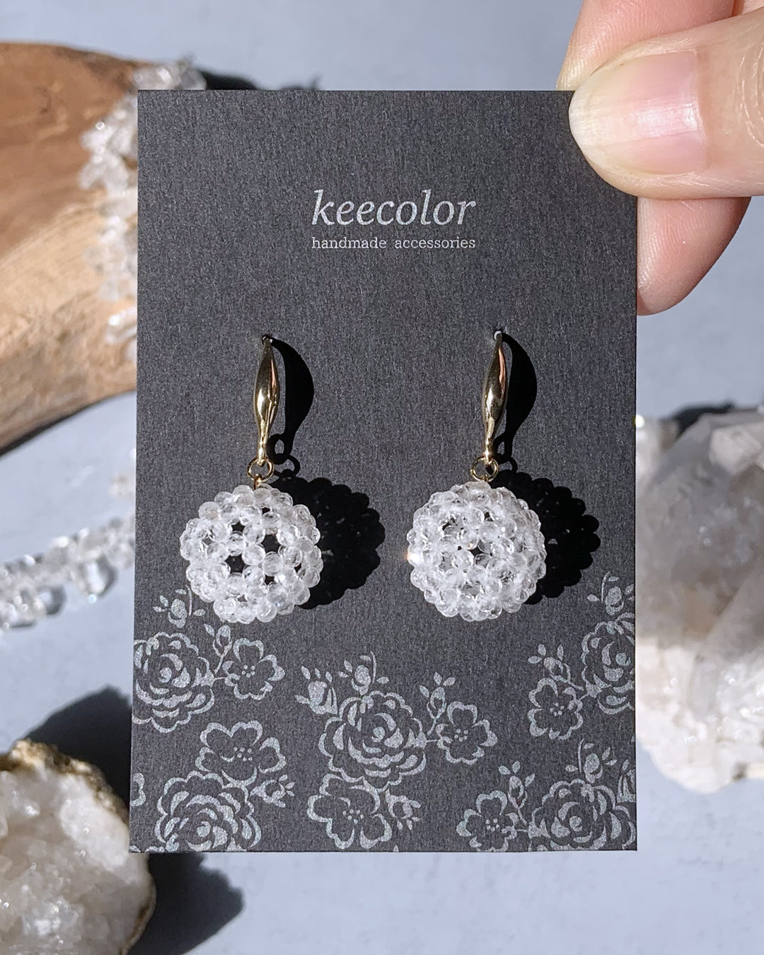 【受注生産】宇宙のエネルギーと繋がる フラーレンピアスフック 14kgf 2mm水晶カット