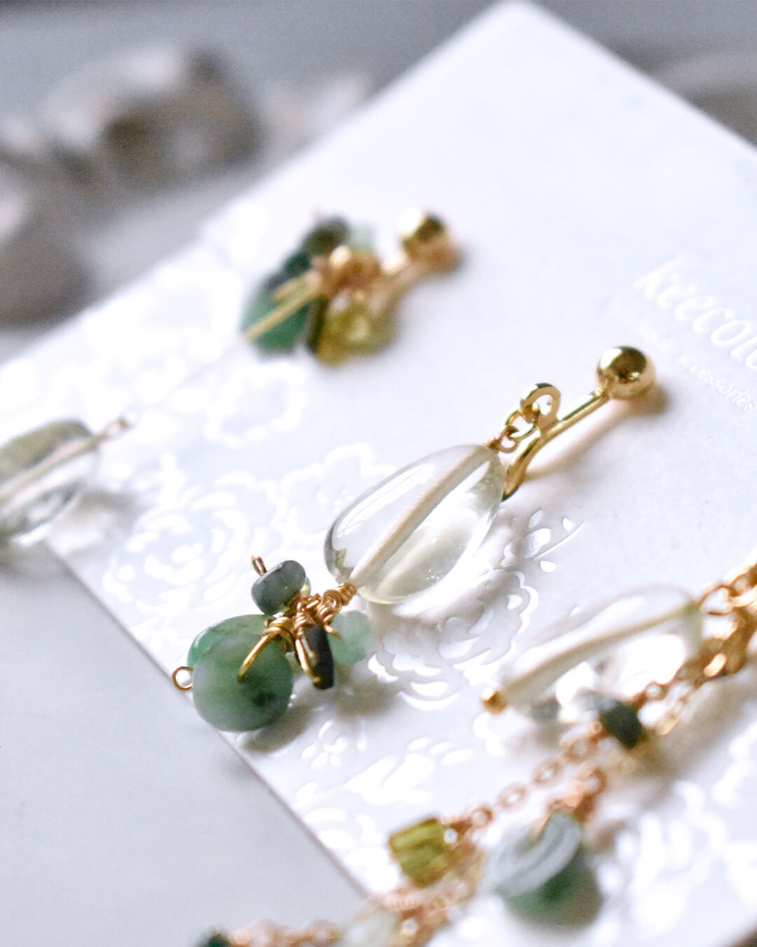 5月誕生石 エメラルド×グリーンアメジストGL イヤリング（ピアス変更可