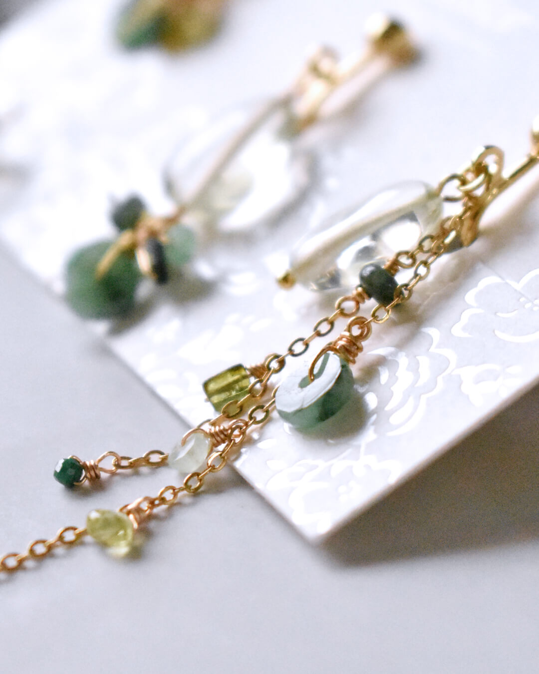 ちえみ様専用︎ 宝石質枠グリーンアメジストピアス イヤリングに変更