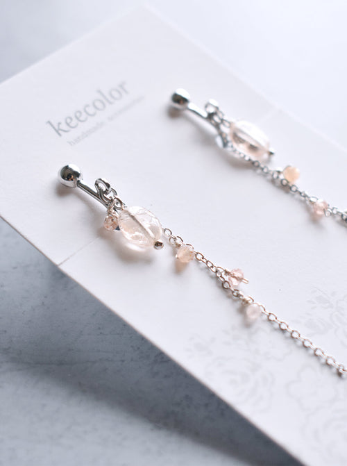 4月誕生石 モルガナイト ベビーピンク イヤリング（ピアス変更可）