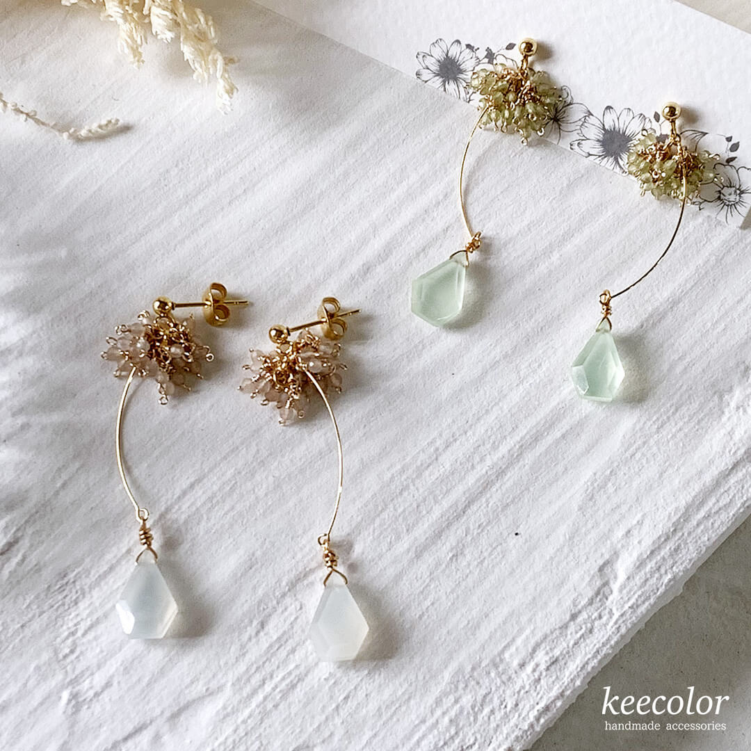 ホワイトムーン×水晶 ラフペンタゴン ピアス イヤリング – keecolor